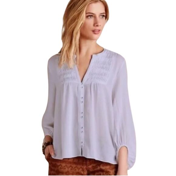Maeve Tops - Maeve Pintuck Button Blouse Lavender Women’s 6 Peasant Cottagecore Puff Boho
